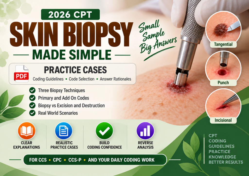 2026 CPT Skin Biopsy Made Simple coding guide with tangential, punch, and incisional biopsy